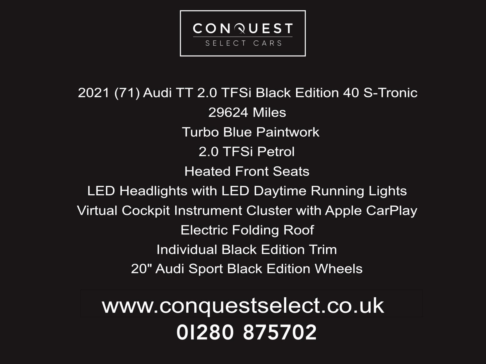 Audi TT 2.0 TFSI 40 Black Edition Roadster 2dr Petrol S Tronic Euro 6 (s/s) (197 ps)