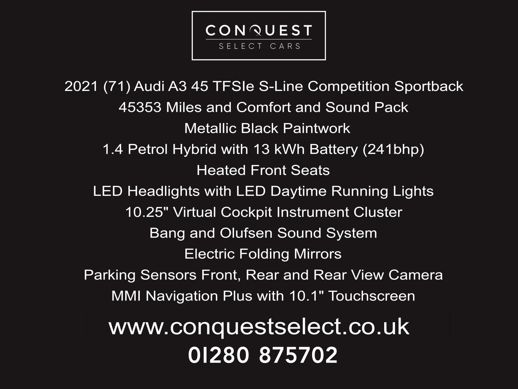 Audi A3 1.4 TFSIe 45 S line Competition Sportback 5dr Petrol Plug-in Hybrid S Tronic Euro 6 (s/s) 13kWh (245 ps)